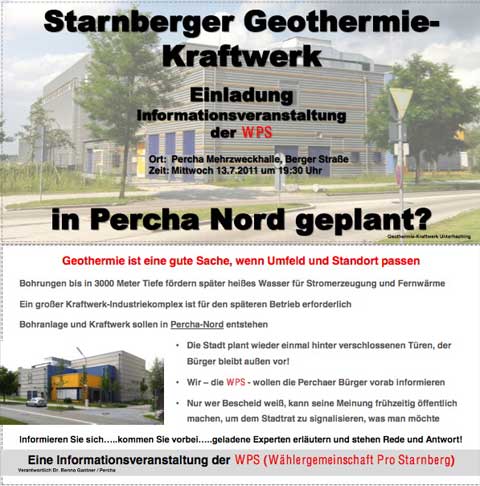 Starnberger Geothermie-Kraftwerk in Percha-Nord geplant?
